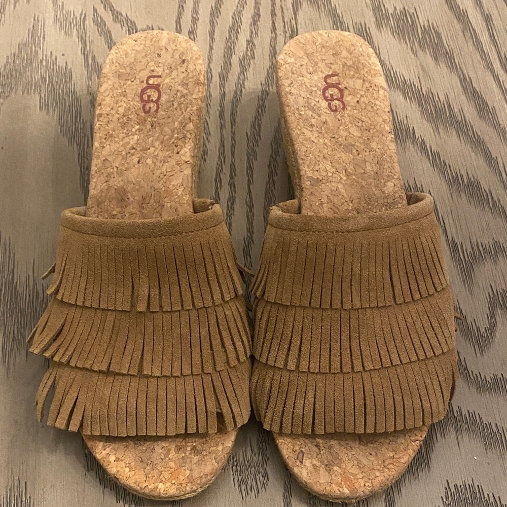 UGG Women's Kendra Fringe Brown Mules